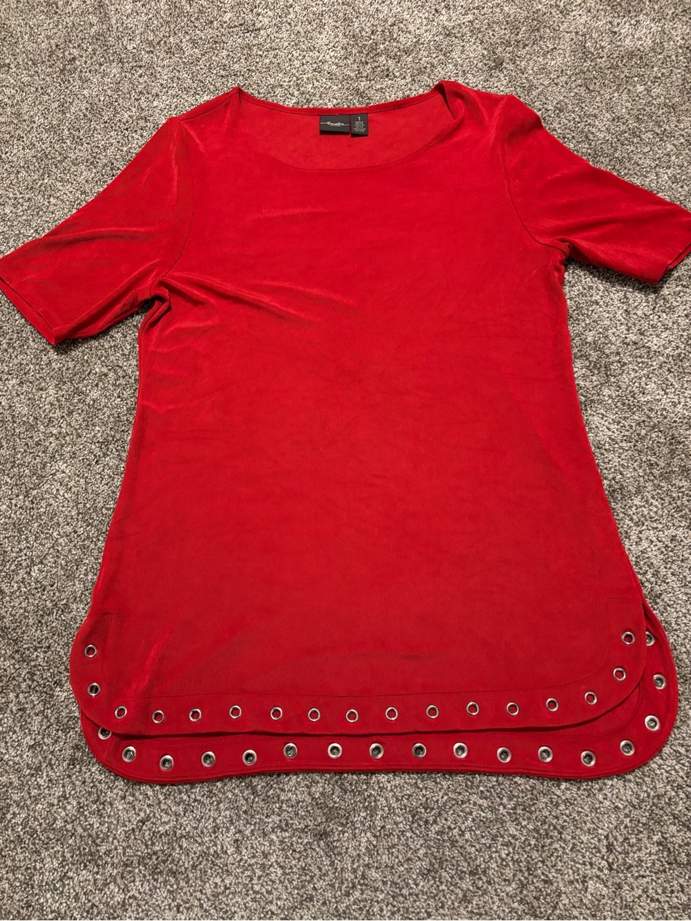 Chico’s  Travelers Women’s Size 1 Lipstick Red Short-Sleeve Top With Grommets